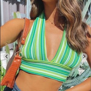 Beginning Boutique Green Tie Top